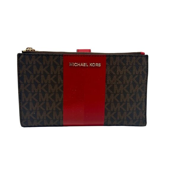 Michael Kors Logo Jet Set Crimson Double Zip Wristlet- NWT - Picture 1 of 13